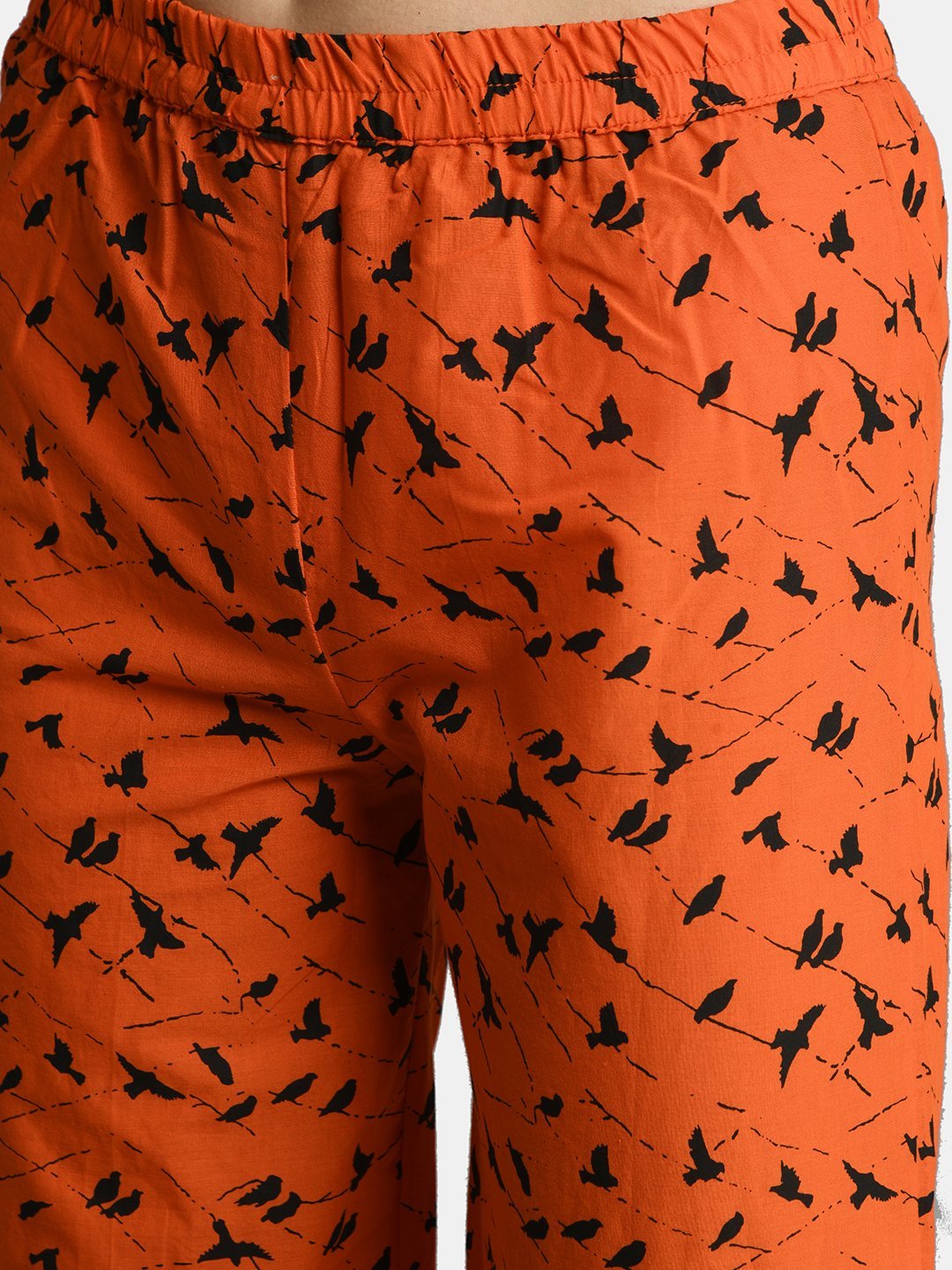 Women Black and Orange Cotton Printed Kurta Palazzo Set by Myshka (