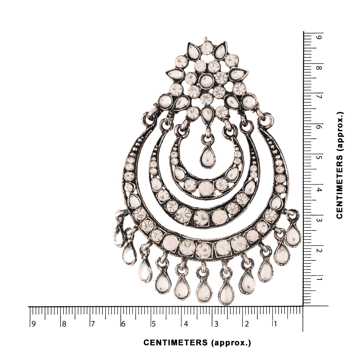 Women's Silver Oxidised Traditional Stone Studded Chandbali Earrings