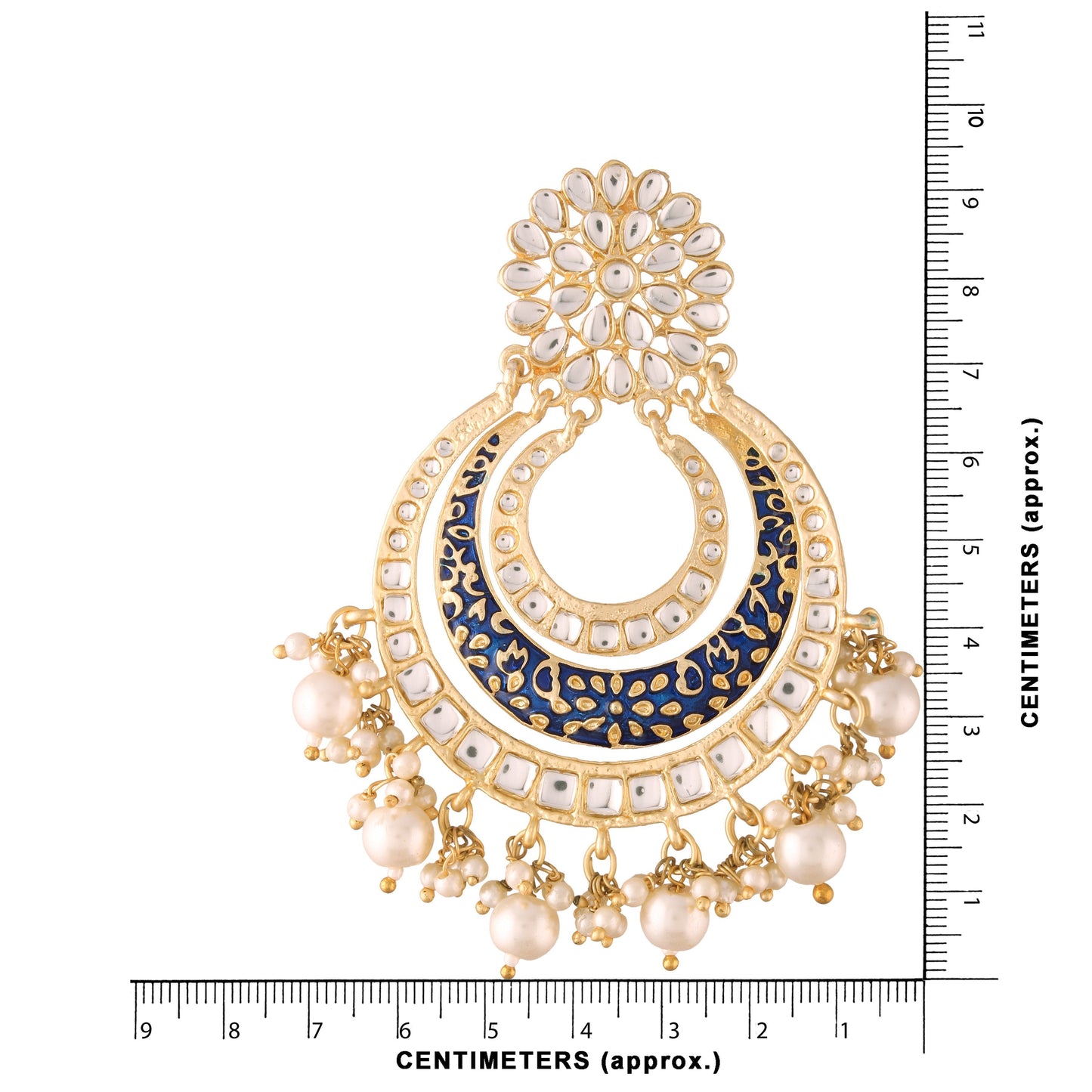 Women's Black Handmade Royal Blue Enamel/Meenakari Kundan & Pearl Studded Earrings
