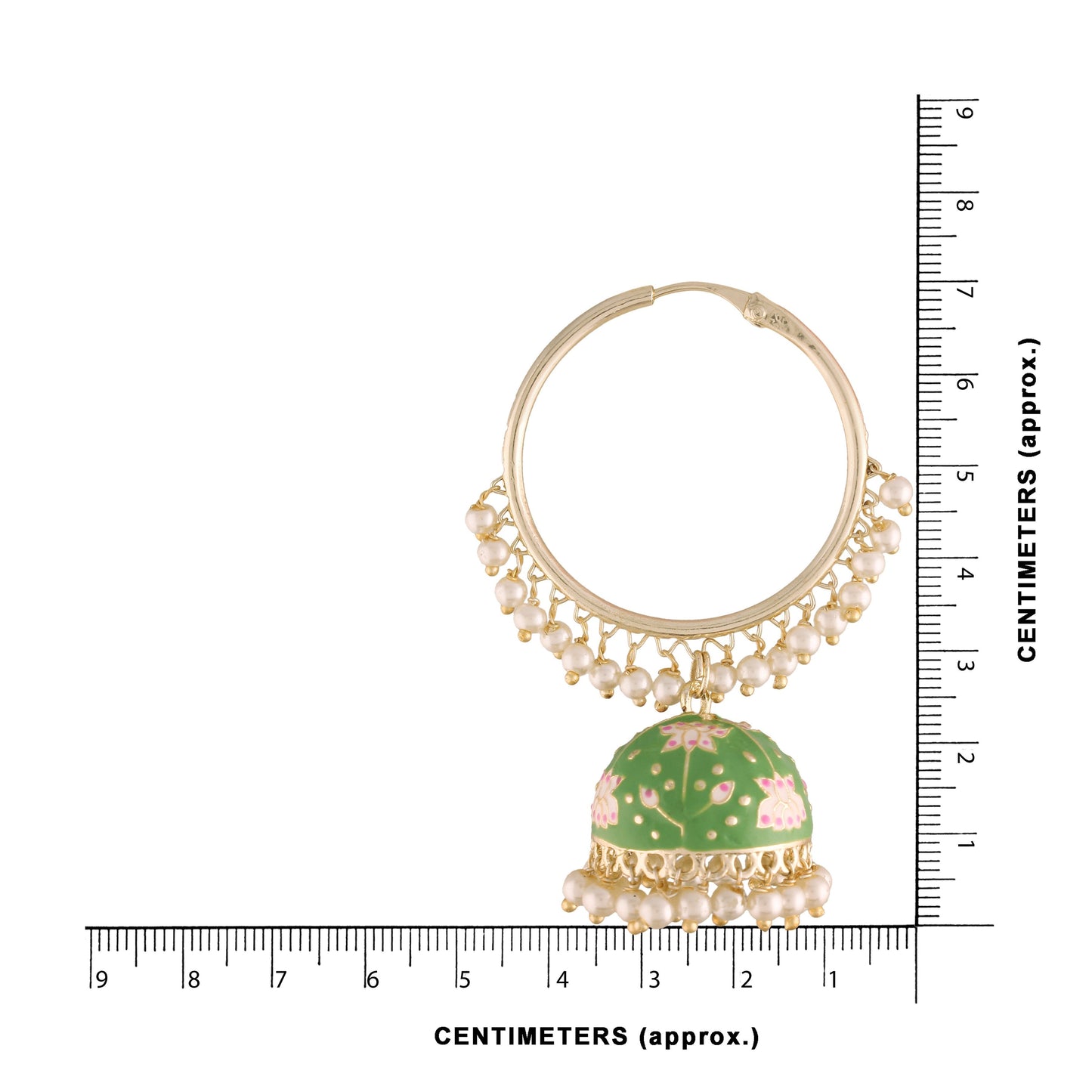 Women's Gold Plated Traditional Handcrafted Enamelled Mint Jhumki Hoop Earrings
