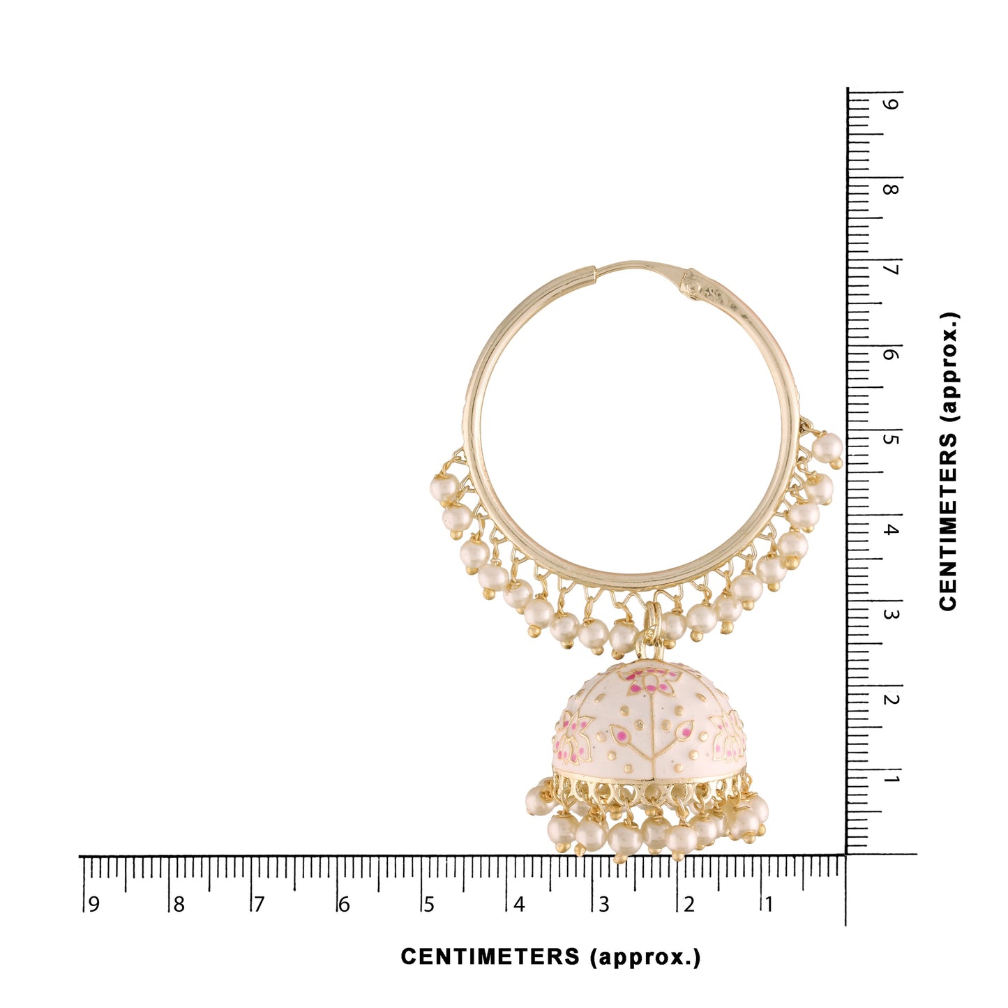 Women's Gold Plated Traditional Handcrafted Enamelled White Jhumki Hoop Earrings