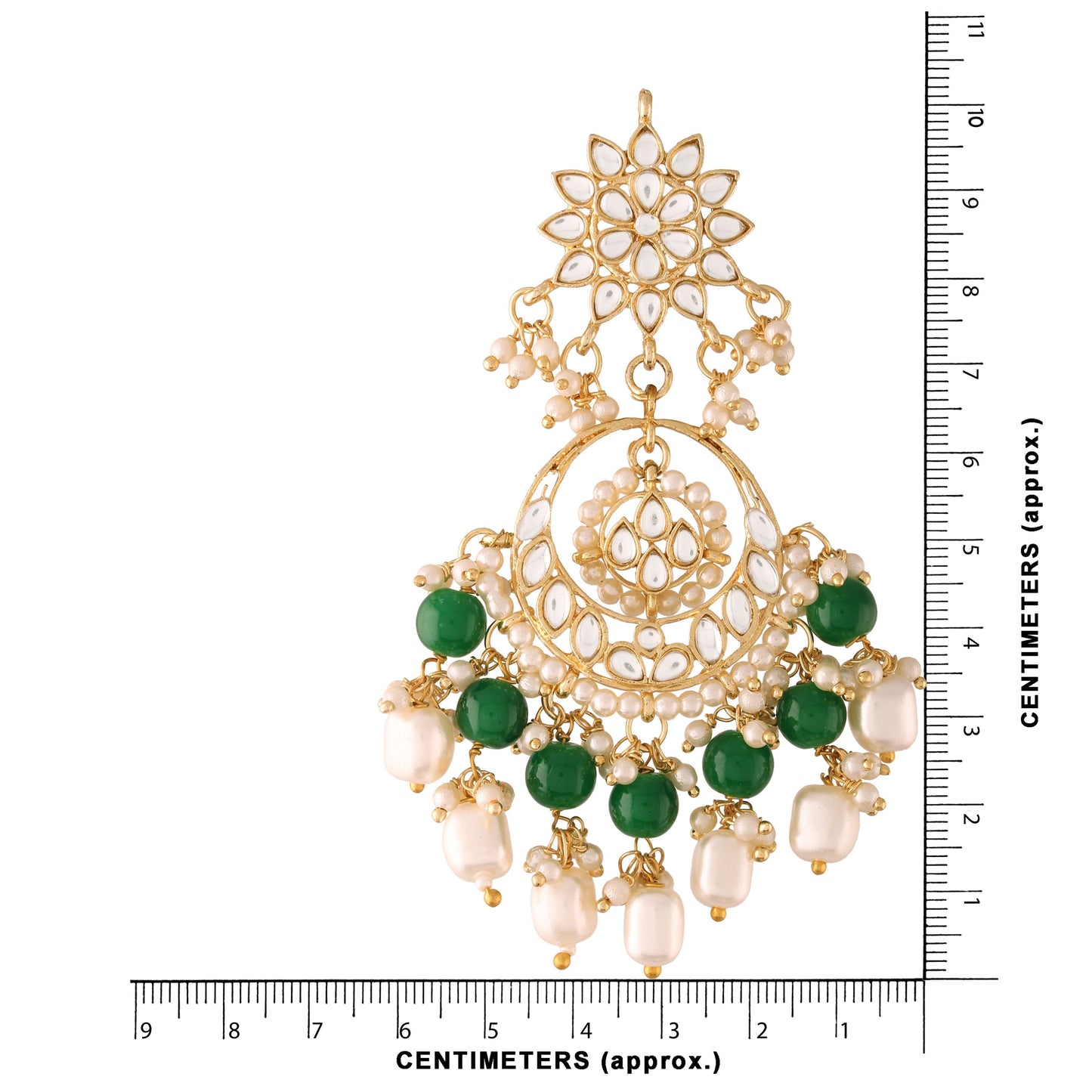 Women's Gold Plated Green Handcrafted Pearl Kundan Beaded Chandbali Earrings