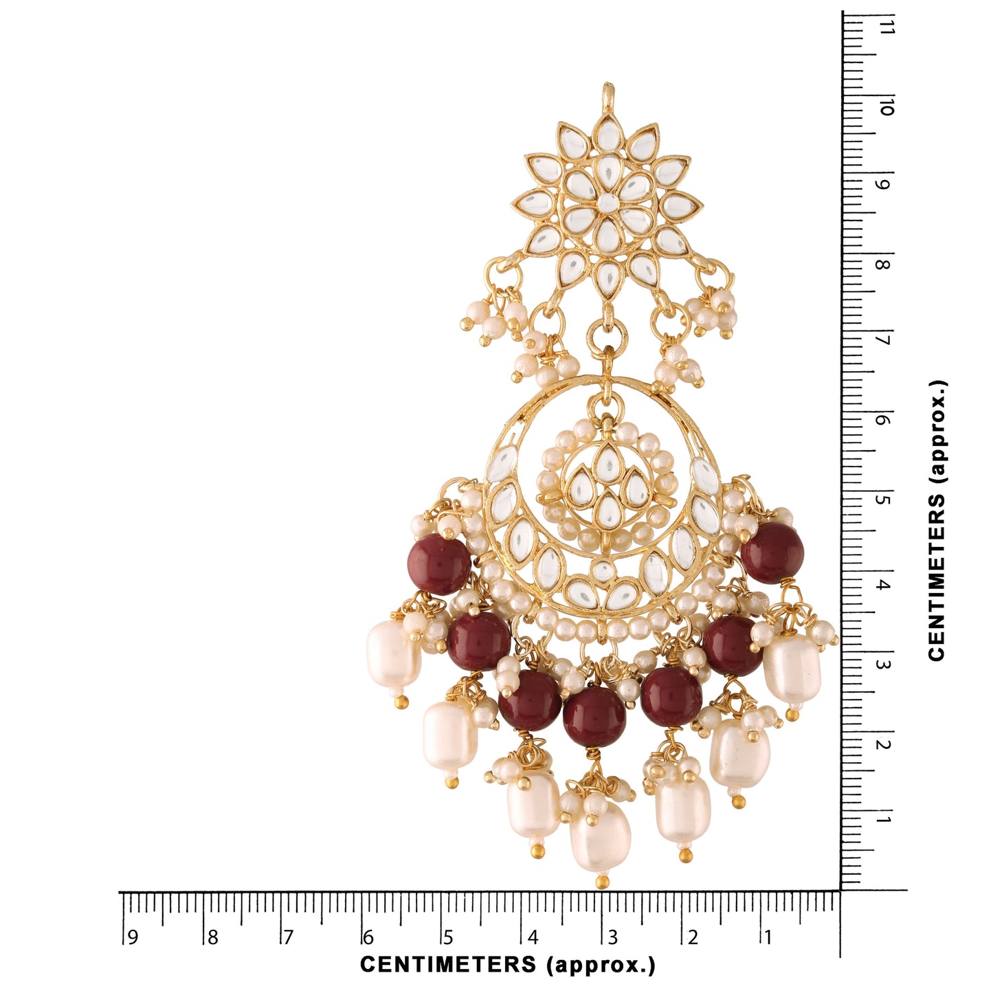 Women's Gold Plated Maroon Handcrafted Pearl Kundan Beaded Chandbali Earrings