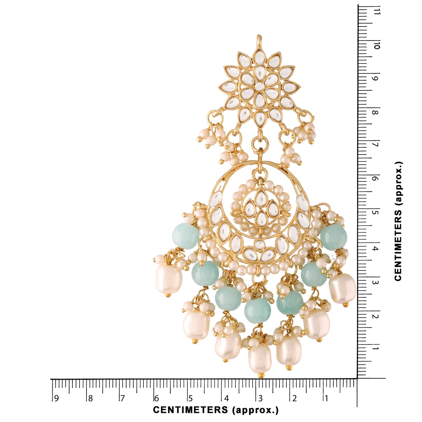 Women's Gold Plated Turquoise Handcrafted Pearl Kundan Beaded Chandbali Earrings