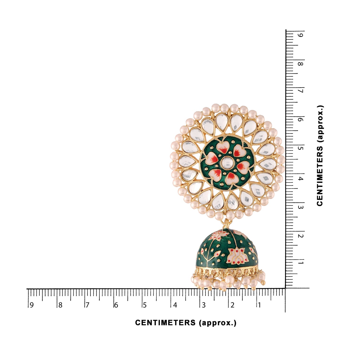 Women's Gold Plated Green Handcrafted Kundan Pearl Studded Meenakari Jhumki Earring