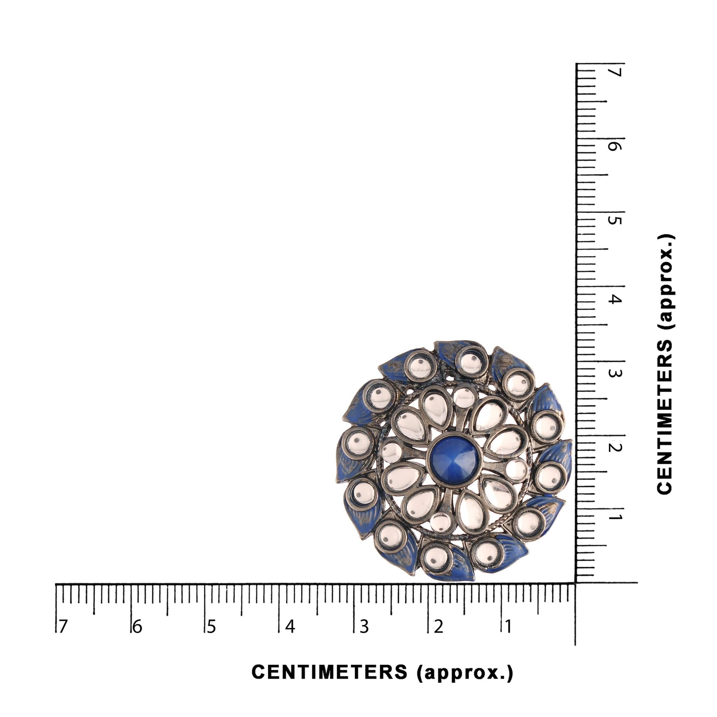 Women's Silver Oxidized Blue Kundan Studded Meena Work Designer Circular Stud Earrings