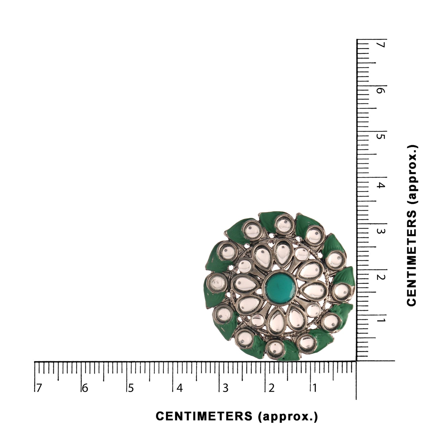 Women's Green Silver Oxidized Kundan Studded Meena Work Designer Circular Stud Earrings