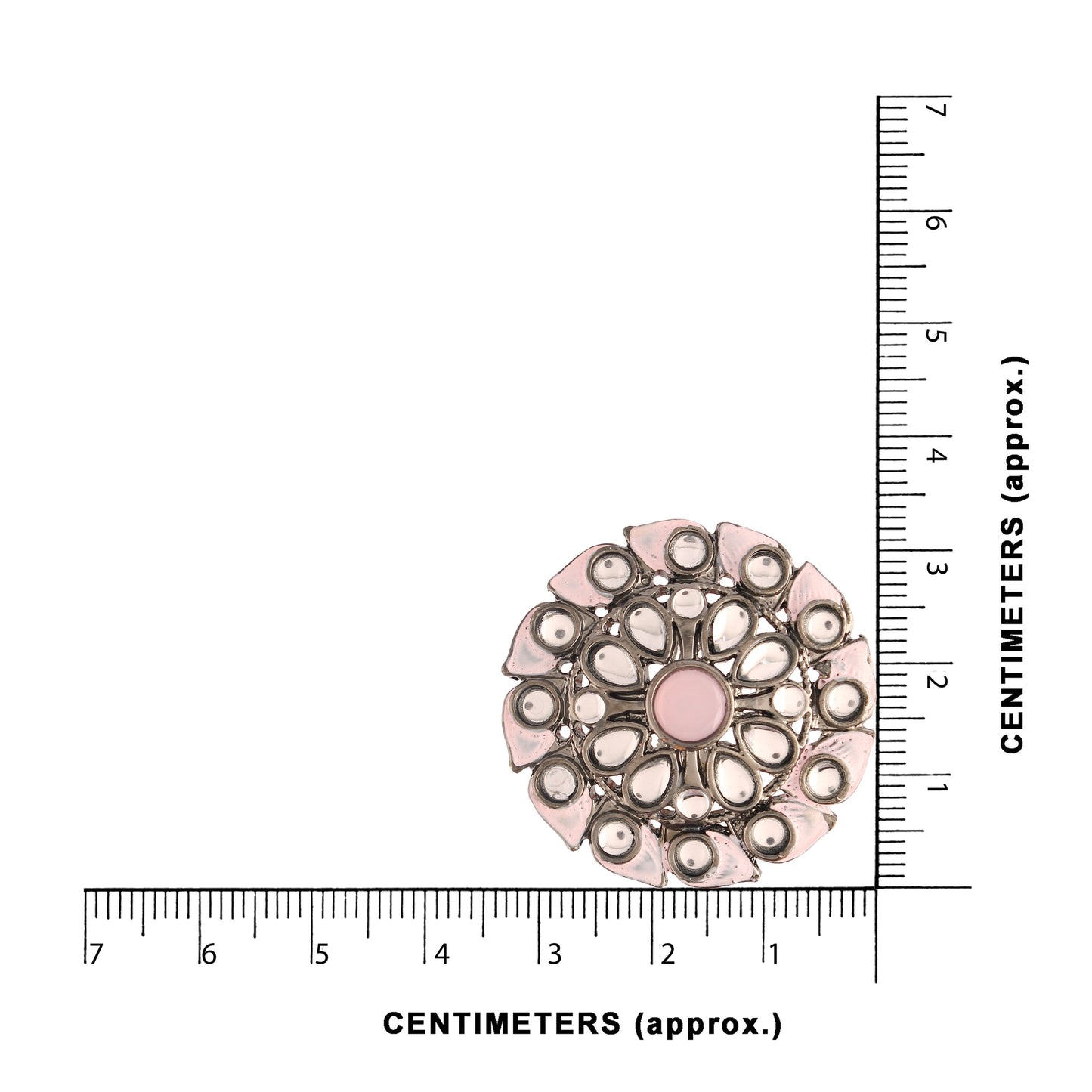 Women's Pink Silver Oxidized Kundan Studded Meena Work Designer Circular Stud Earrings For Women