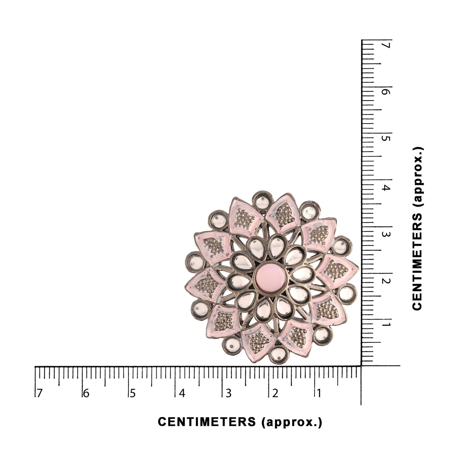Women's Silver Oxidized Pink Kundan Studded Meena Work Designer Circular Stud Earrings