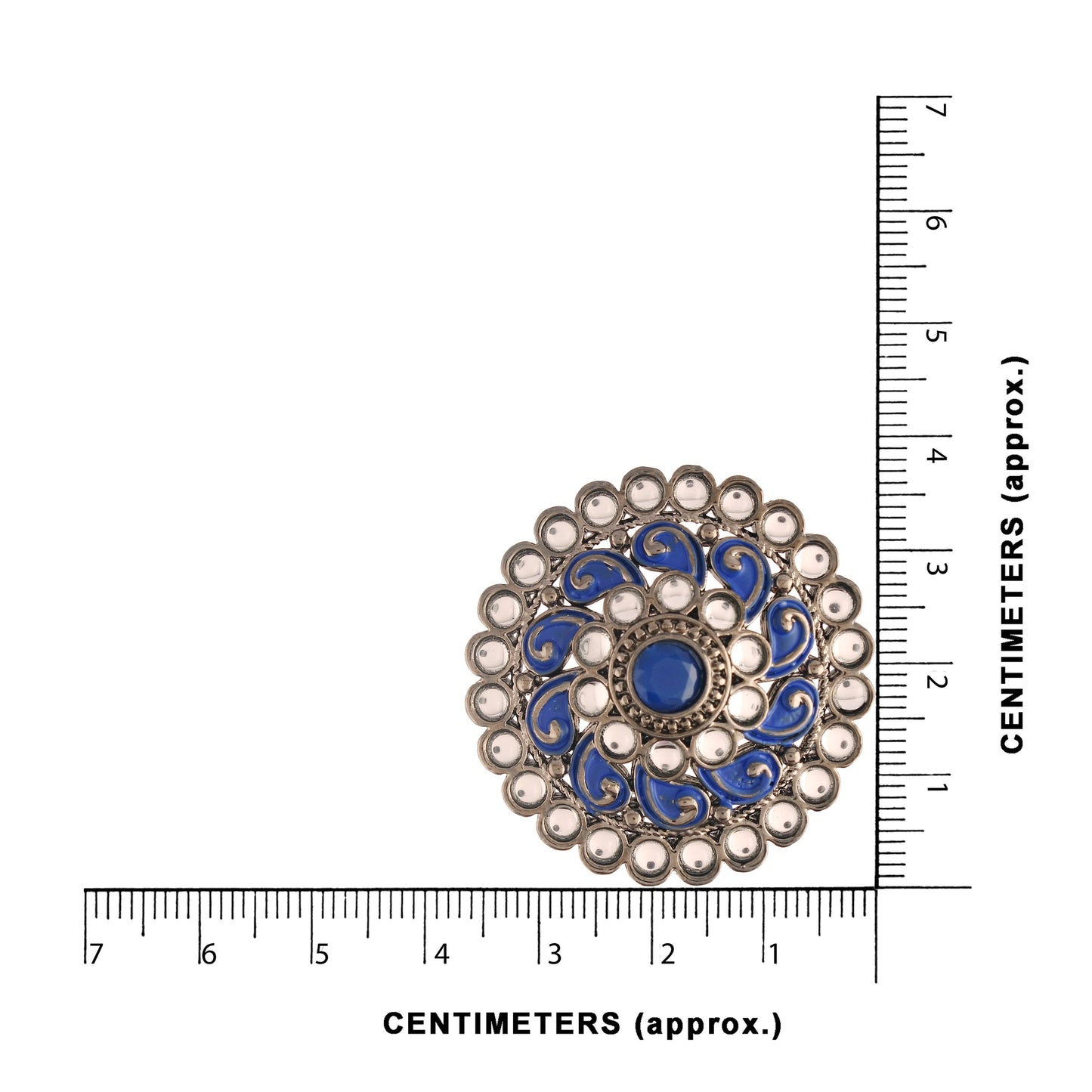 Women's Silver Oxidized Blue Kundan Studded Meena Work Designer Circular Stud Earrings