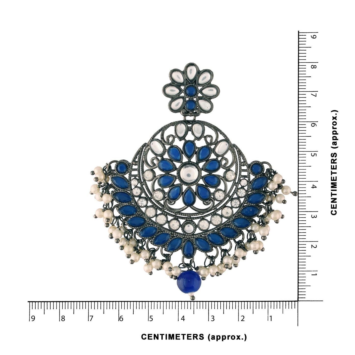 Women's I Jewels 18K Silver Oxidised Traditional Kundan & Stone Studded Chandbali Earrings (E2947Zbl)