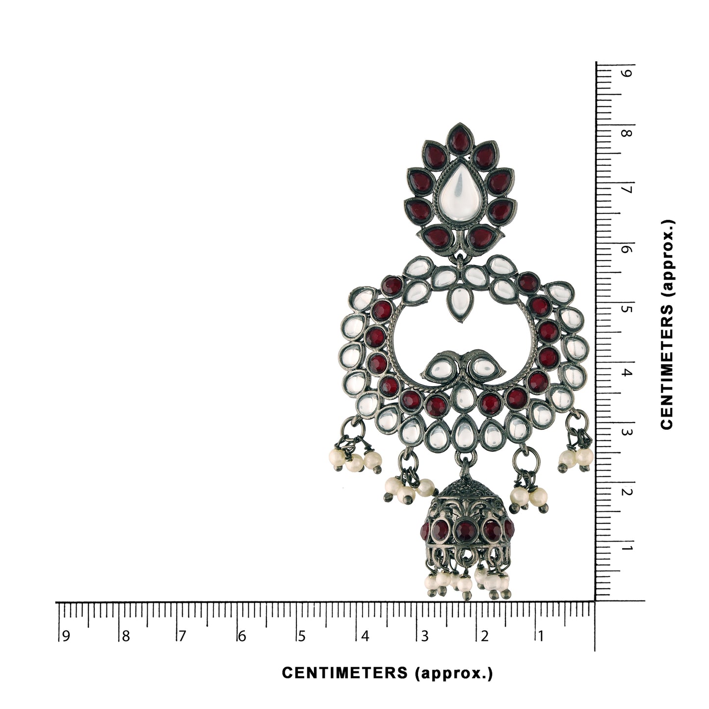 Women's I Jewels 18K Silver Oxidised Traditional Kundan & Stone Studded Jhumka Earrings (E2950Zm)