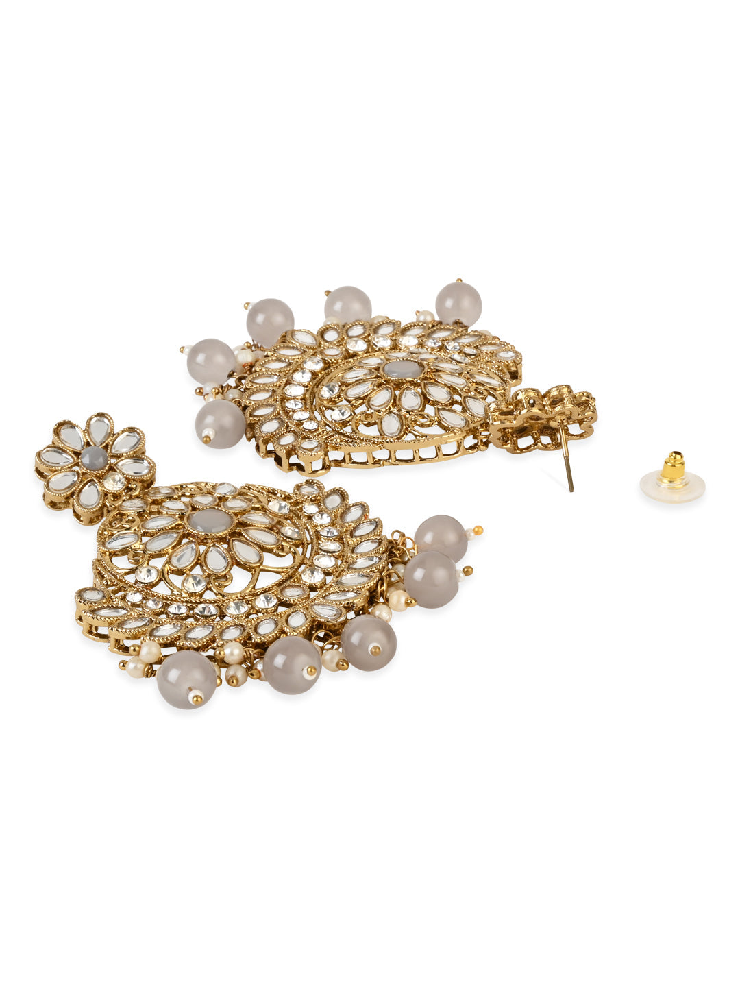 Women's 18K Gold Plated Traditional Meenakari Kundan & Stone Studded Chandbali Earrings (E3059Gr)