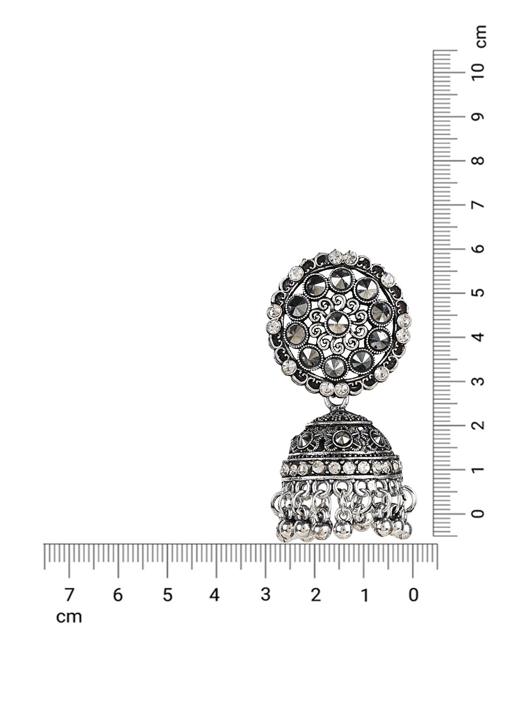 Women's 18K Silver Oxidised Traditional Kundan & Stone Studded Jhumka Earrings (E3062Ox)