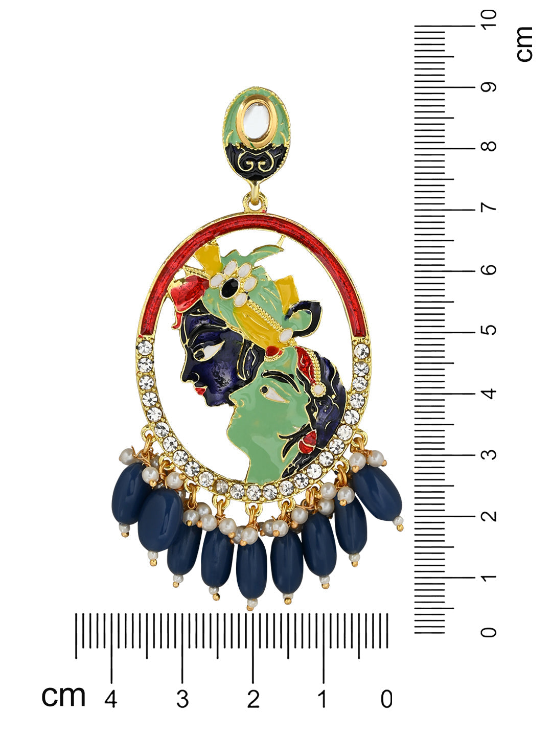 Women's 18K Gold Plated Traditional Meenakari Temple Radha Krishna Jhumka Earrings (E3075Bl)