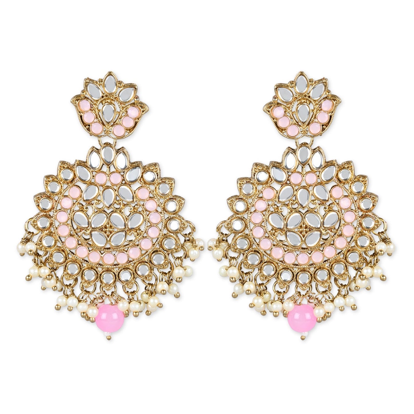 Women's 18K Gold Plated Traditional Kundan & Stone Studded Chandbali Earrings (E3078Pi)