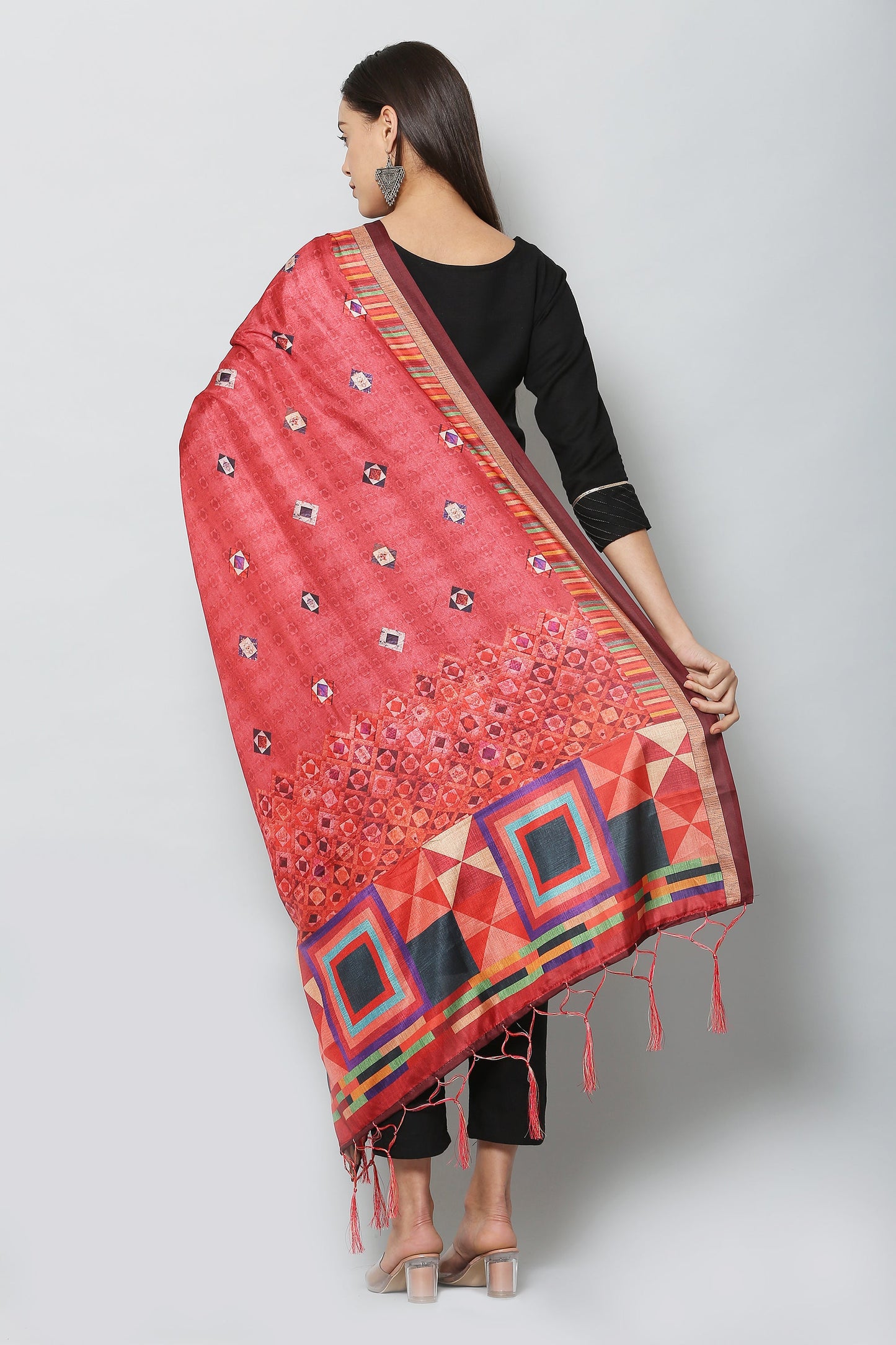 Women's Red Color Art Silk Digital Printed Dupatta