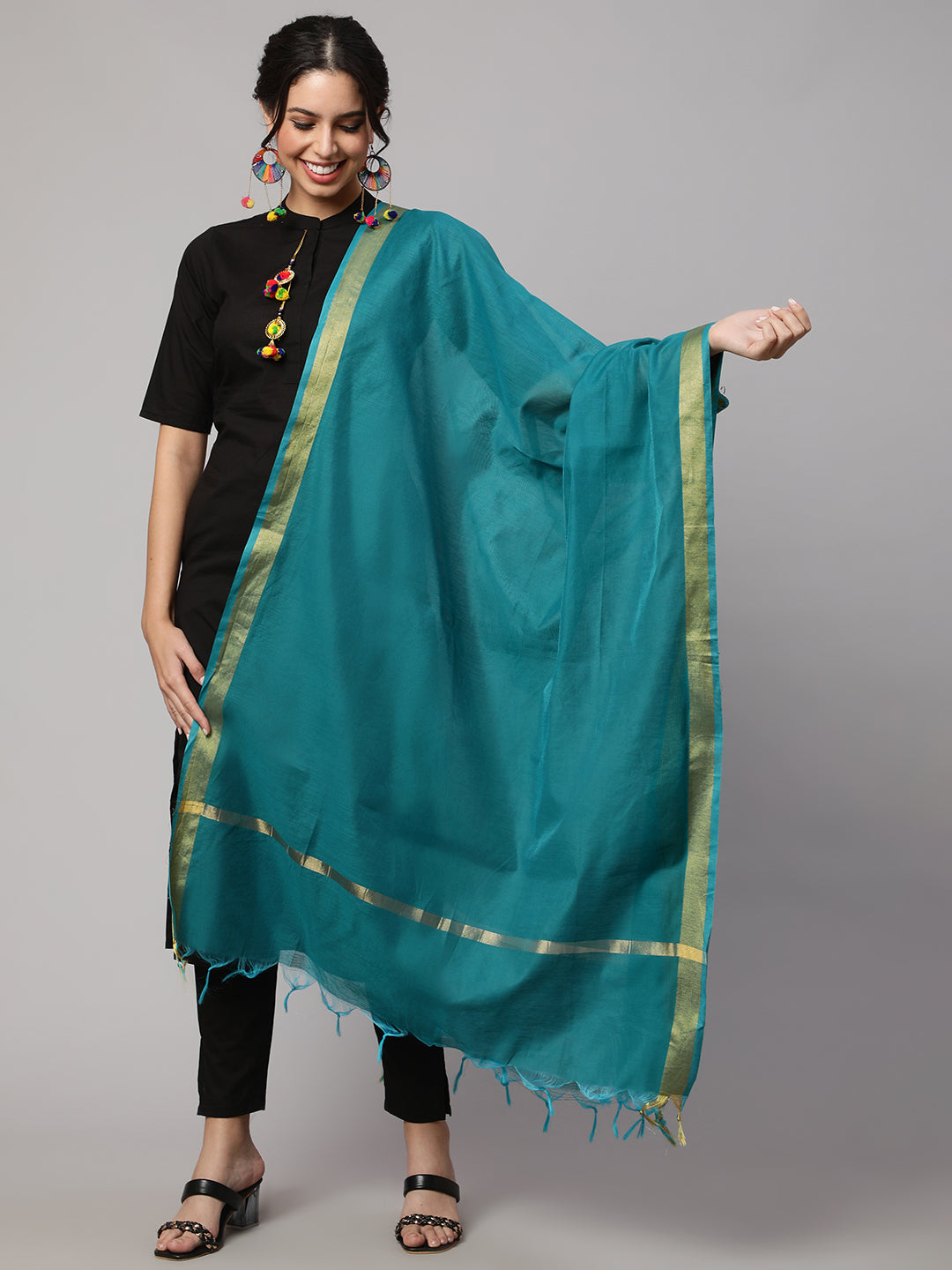 Women's Dupatta combo, Pack Of Three Brown, Beige, & Blue