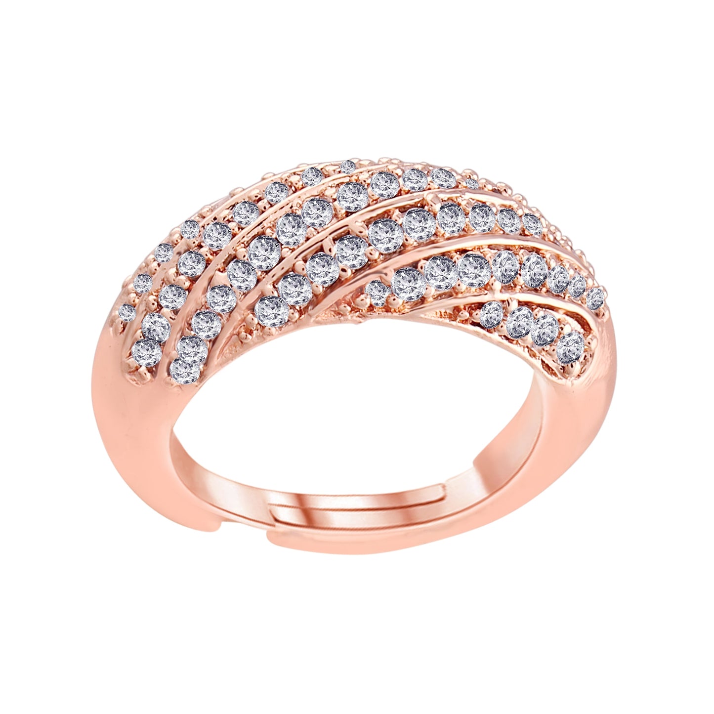Women's Rose Gold Crystal AD Sparkling Adjustable Finger Ring