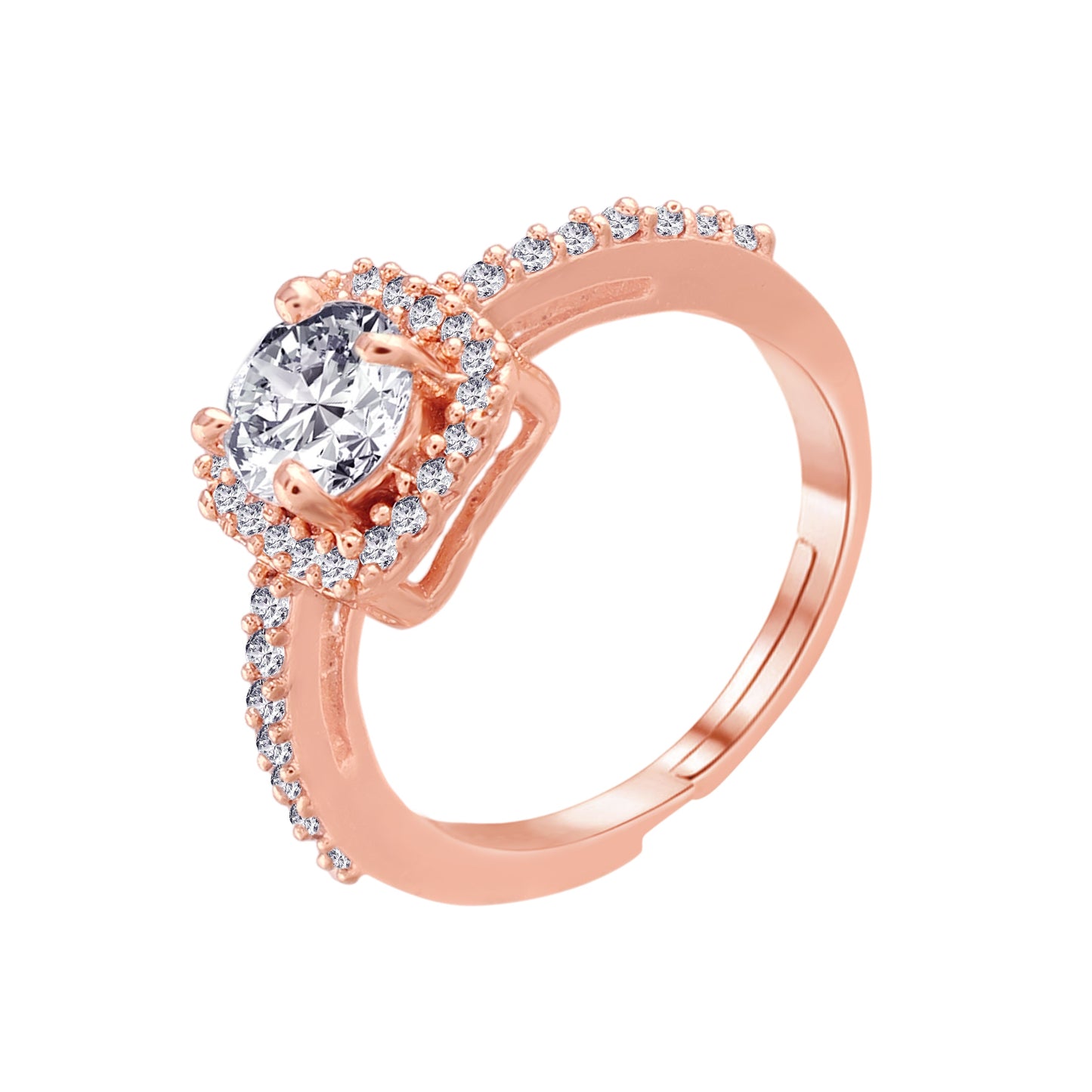 Women's Rose Gold Crystal AD Sparkling Adjustable Finger Ring