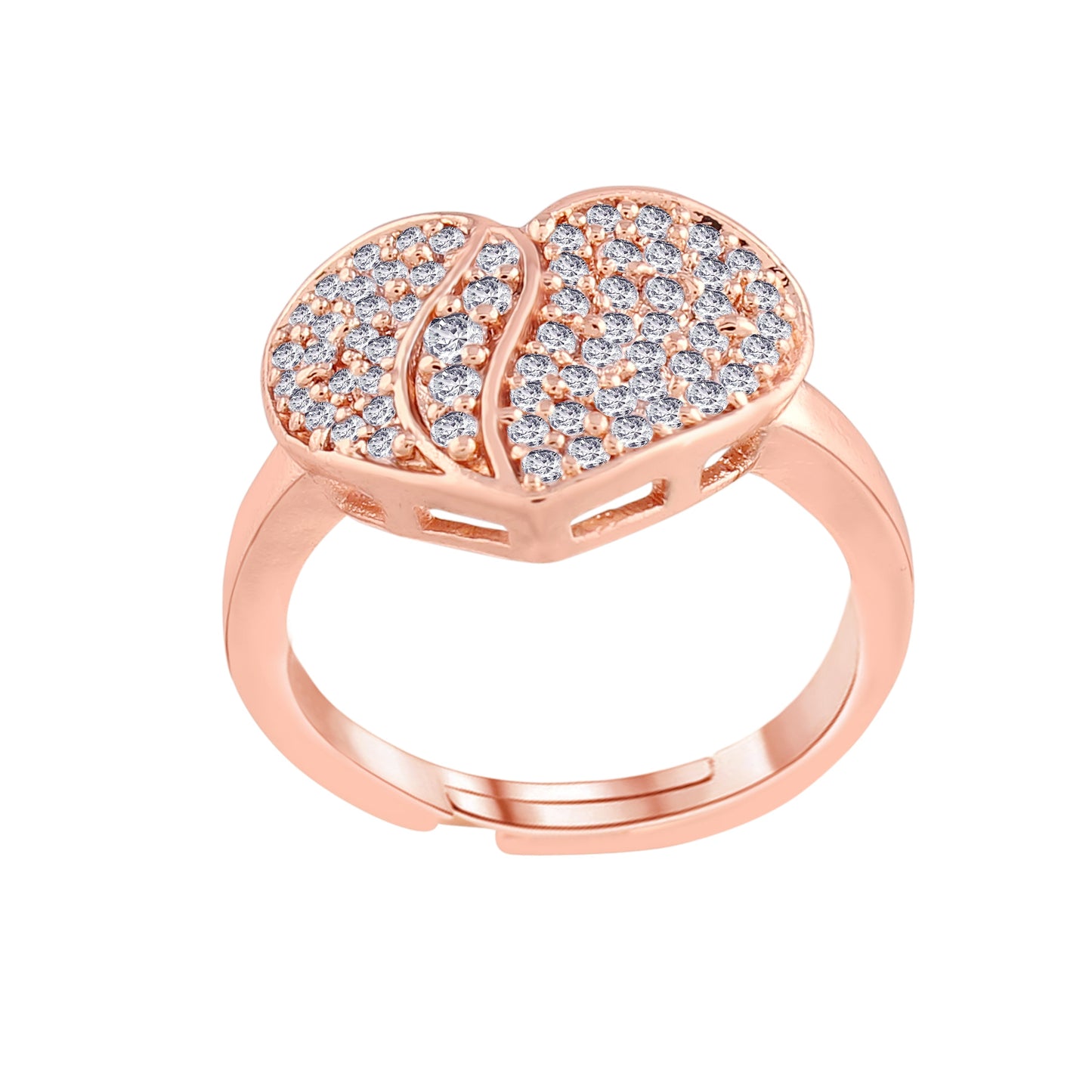 Women's Rose Gold Crystal AD Sparkling Heart Shaped Finger Ring