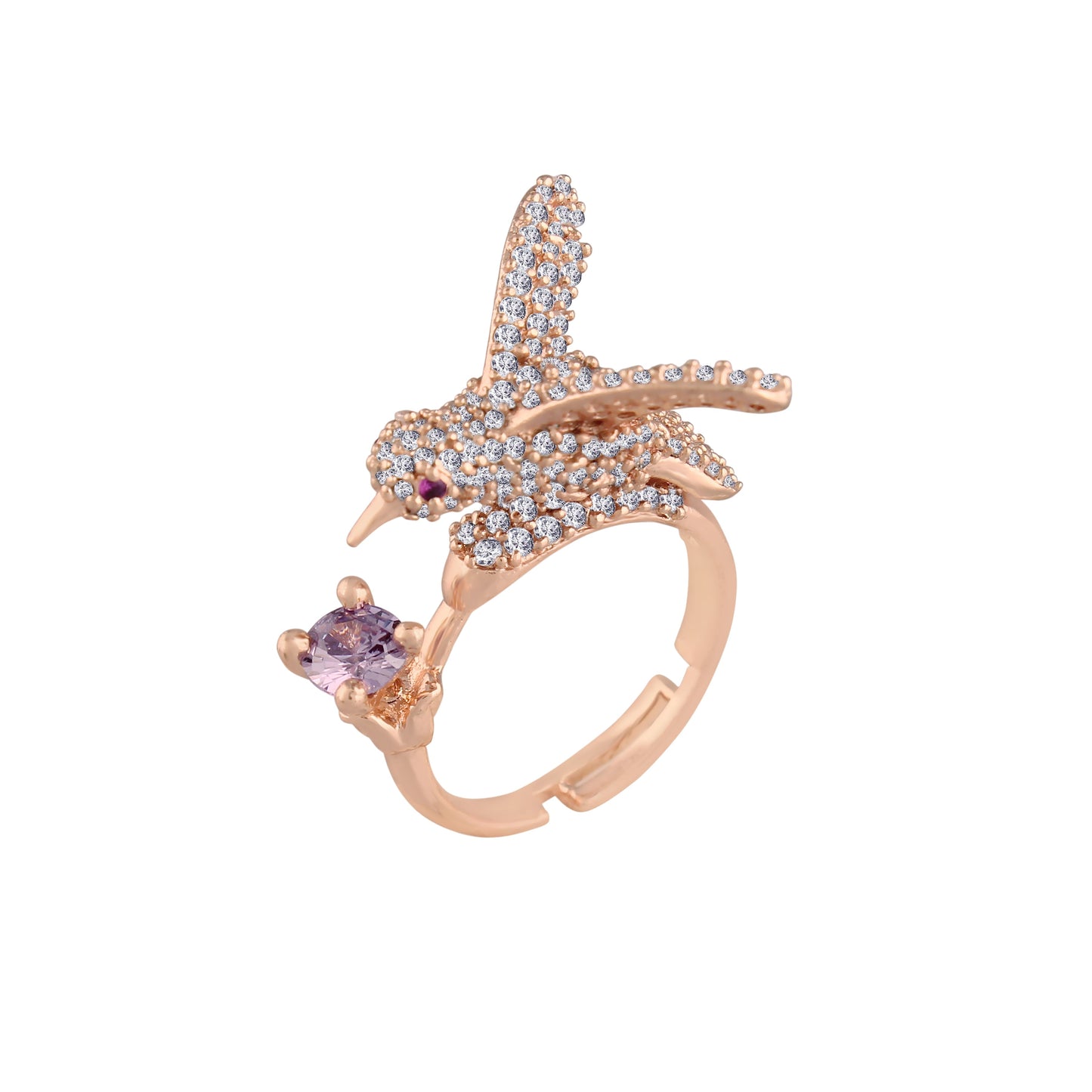 Women's Rose Gold Crystal AD Sparkling Birds Finger Ring
