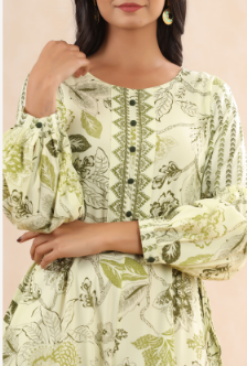 Women's Light Olive Rayon Printed Ethnic Jumpsuit with Belt