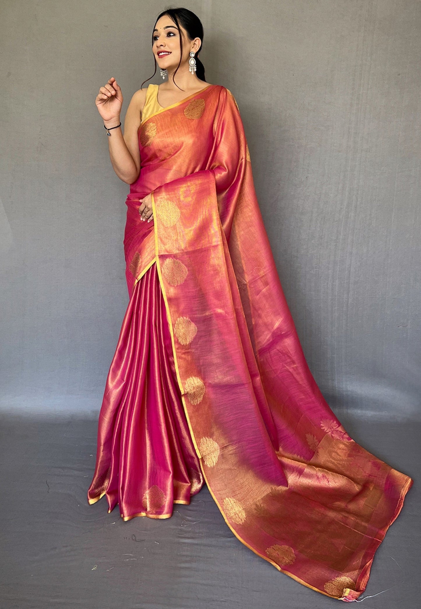 Women's Deep Rose Pink Gulabo Banarasi Tissue Silk Zari Saree