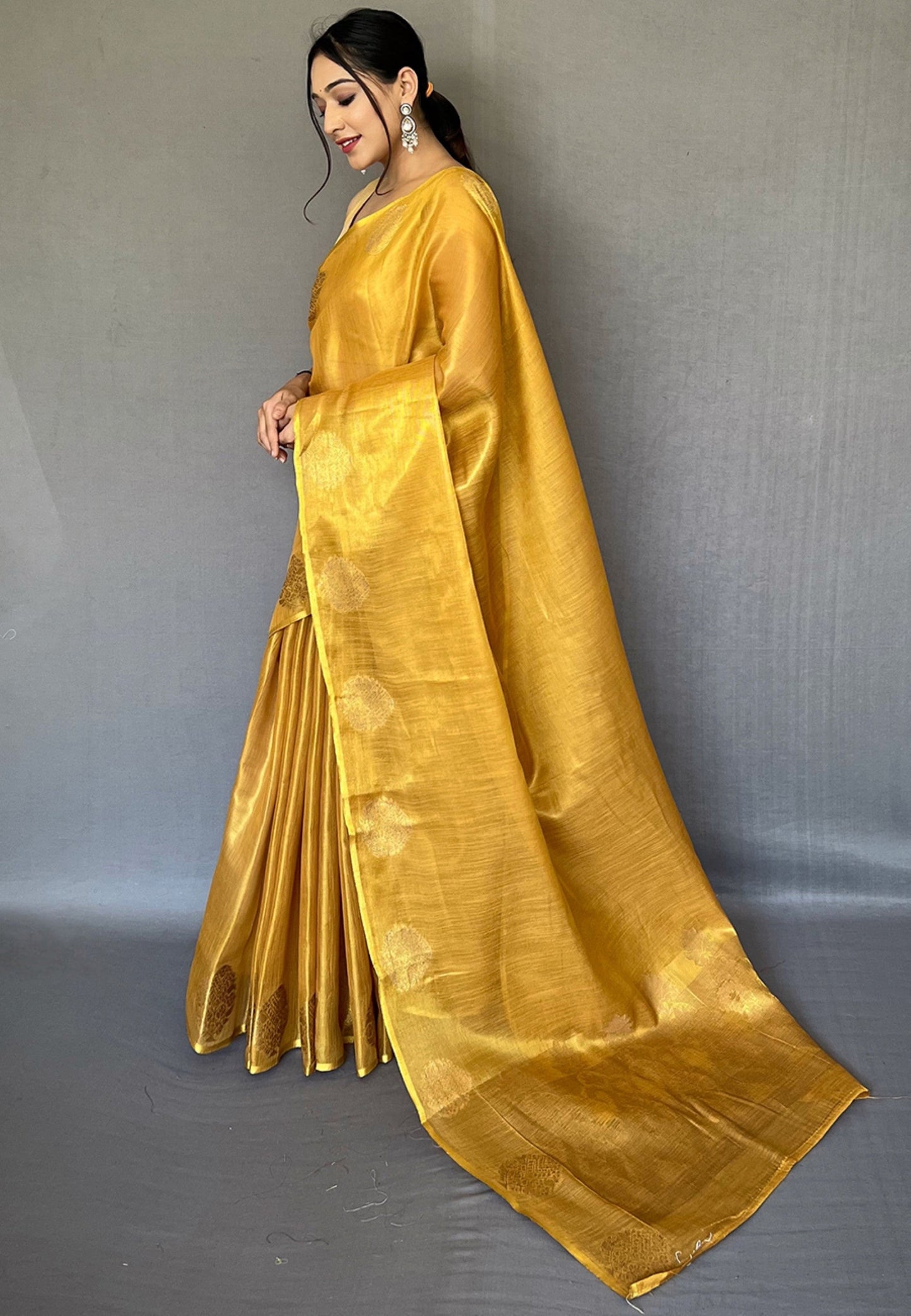 Women's Yellow Gold Gulabo Banarasi Tissue Silk Zari Saree