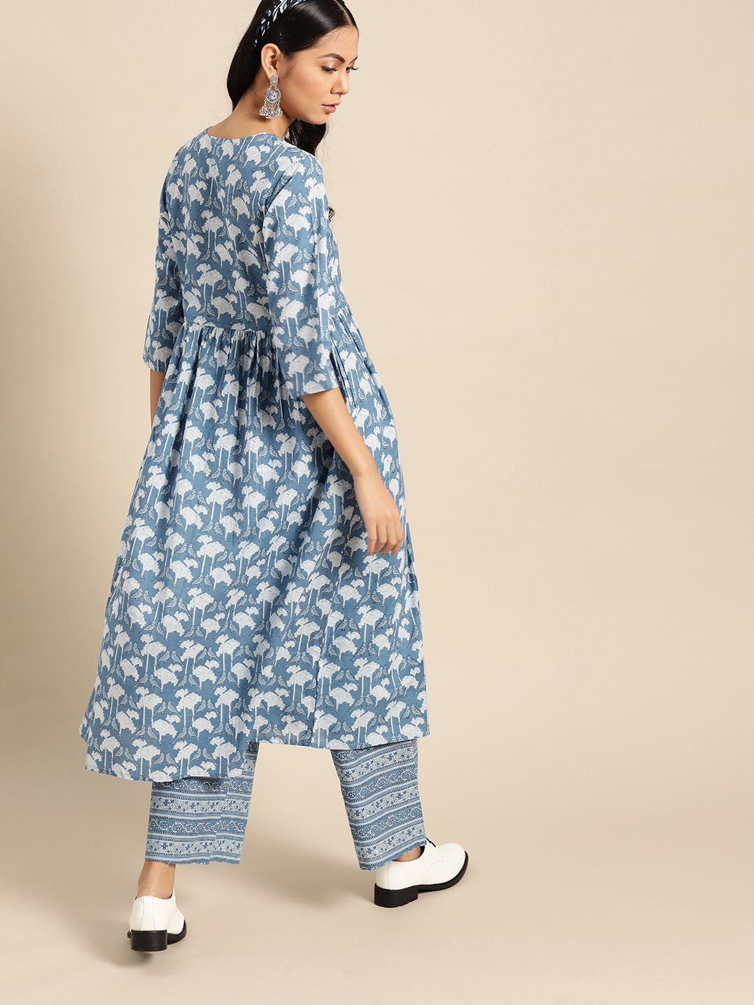 Women's Indigo Three-Quarter Sleeves Straight Kurta With Palazzo