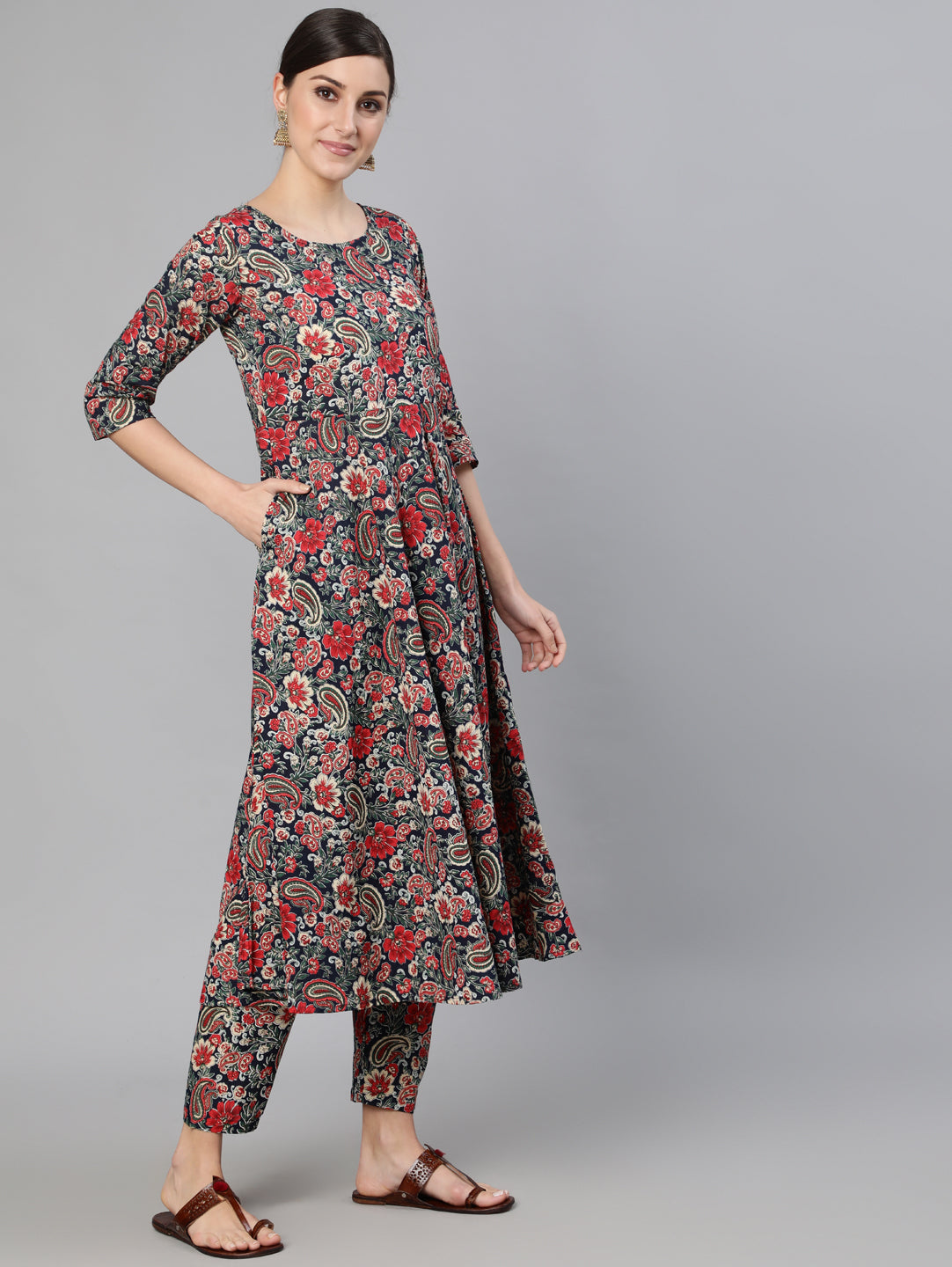 Women's Multi Ethnic Printed Flared Kurta And Trouser With Dupatta