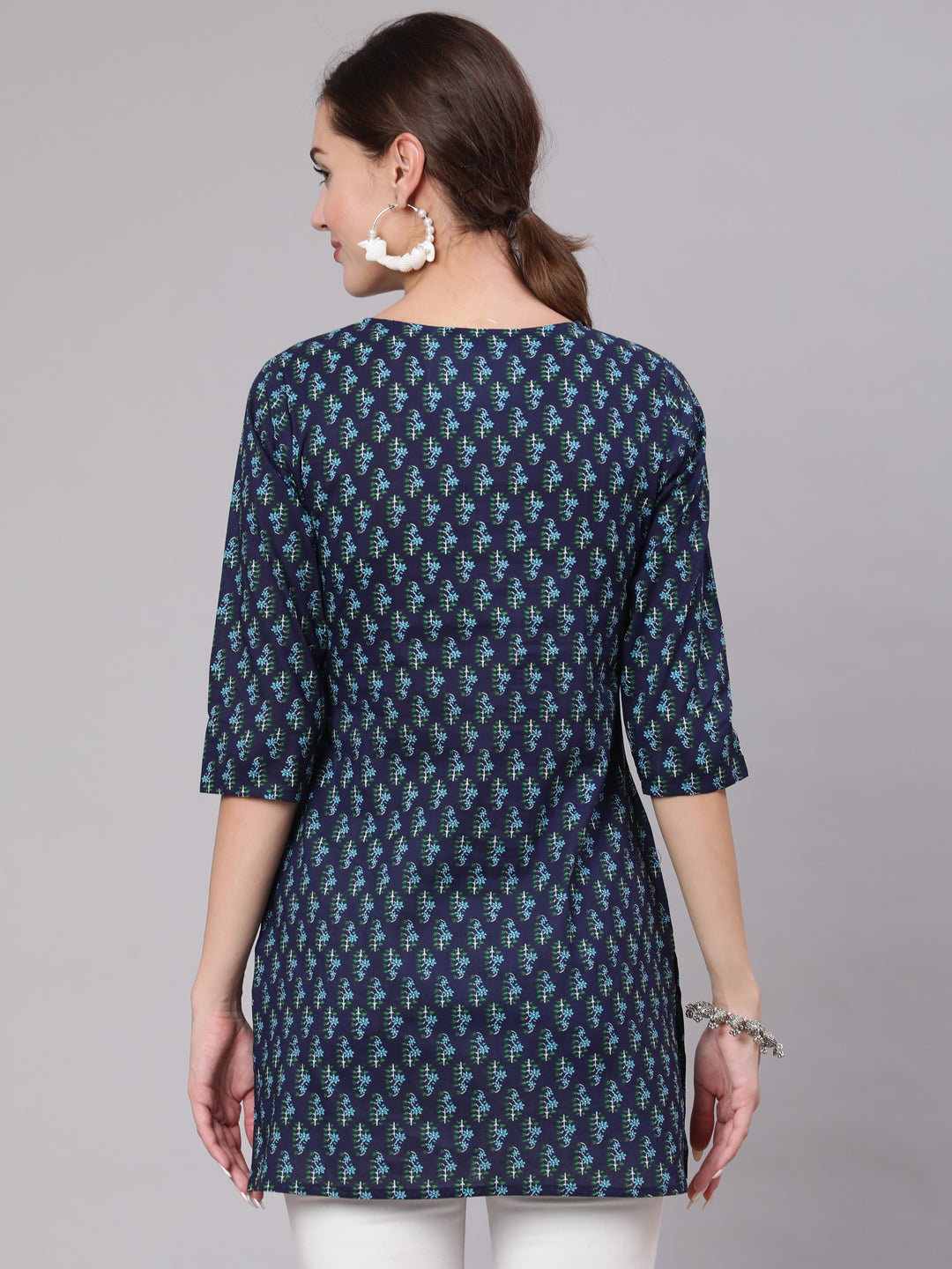 Women's Navy Blue & White Printed Tunic