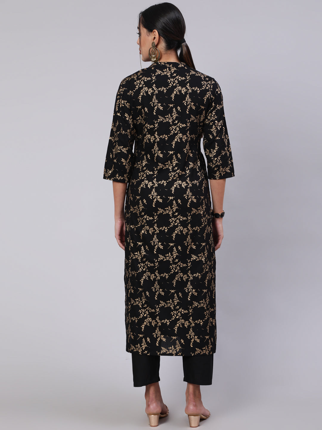 Women's Black Ethnic Printed Straight Kurta With Trouser