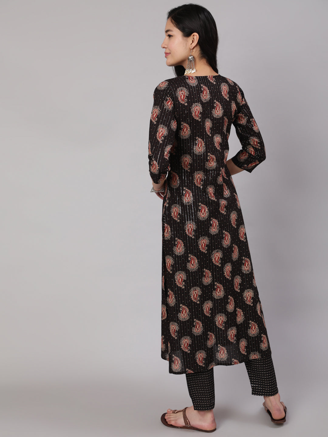 Women's Black Ethnic Printed Straight Kurta With Trouser