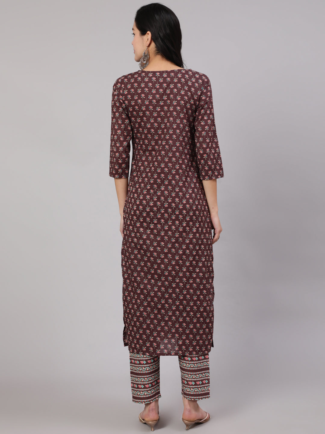 Women's Purple Printed Straight Kurta With Trouser