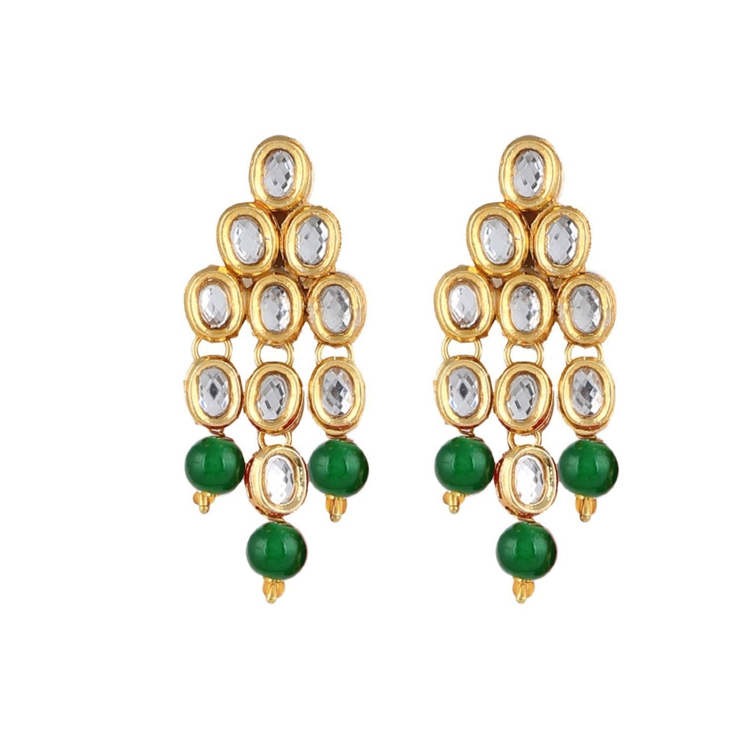 Women's gold plated kundan beads multi strand necklace set with earrings ij318pi