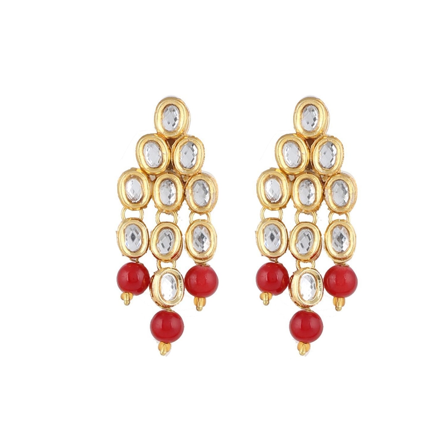 Women's gold plated kundan beads multi strand necklace set with earrings ij318pi