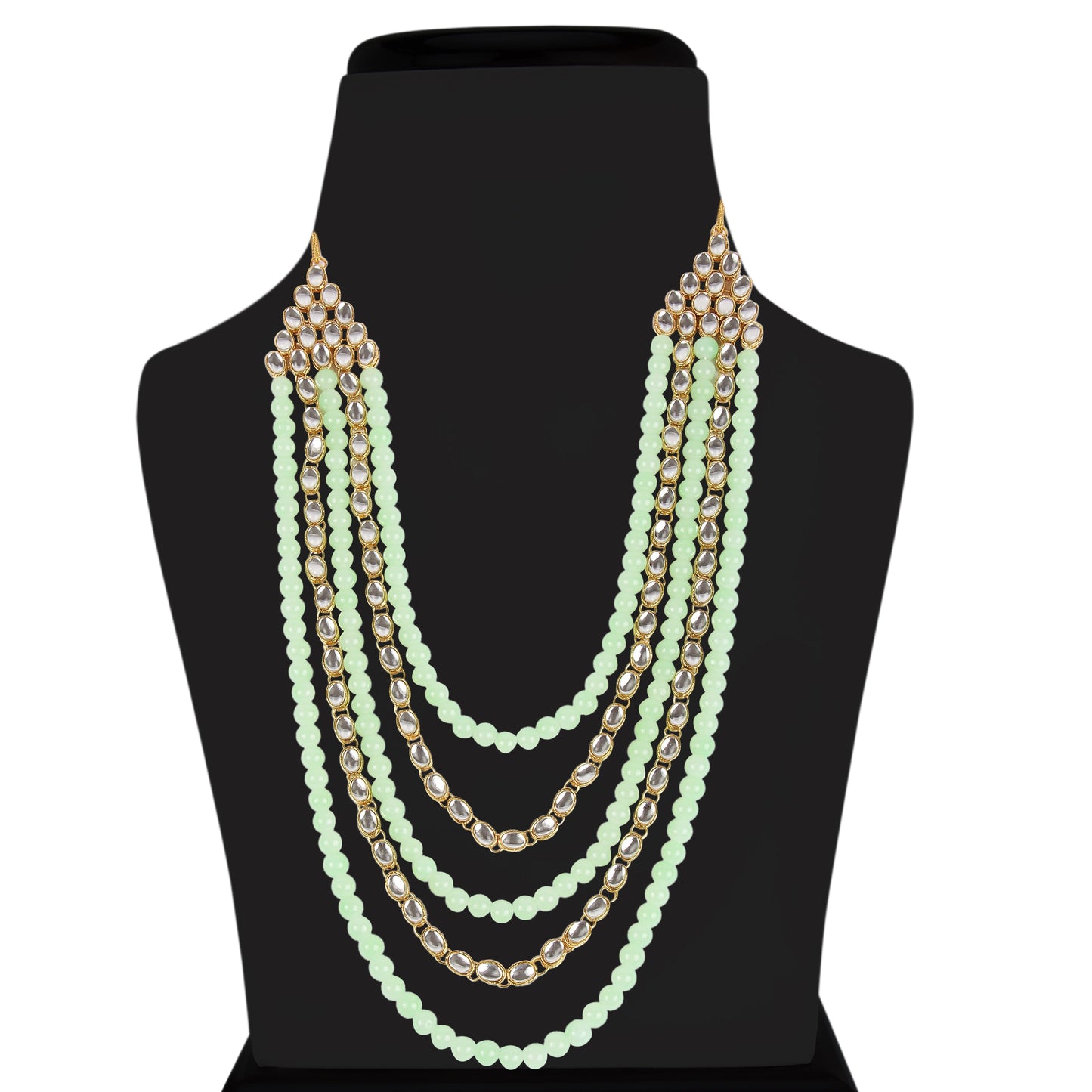 Women's gold plated kundan beads multi strand necklace set with earrings ij318pi
