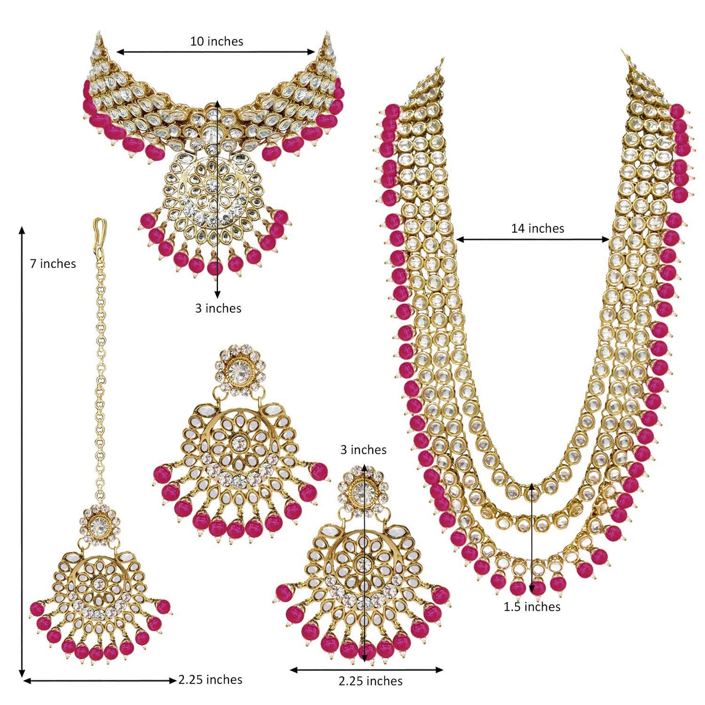 Women's Traditional Gold Plated Kundan Pearl Bridal Necklace Set for Women