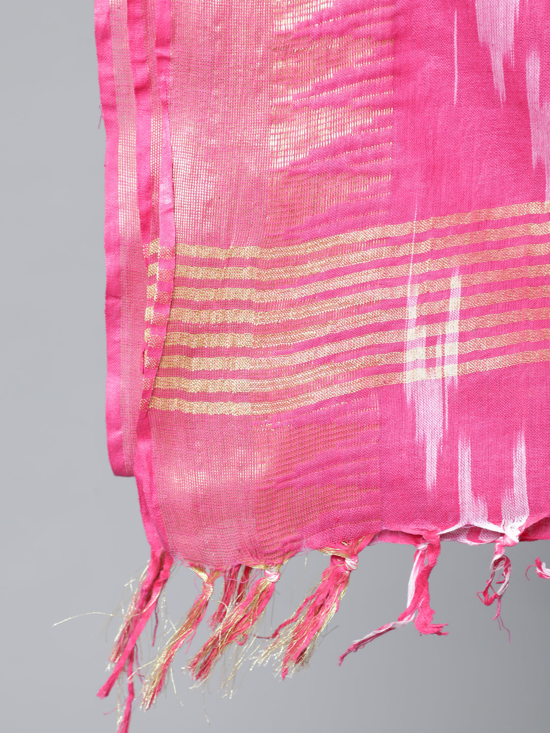 Women's Pink Zari Work Ikat Designed Dupatta