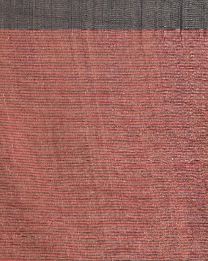 Women's Black Border Maroon Black Small Check Cotton Saree Pallu Stripe