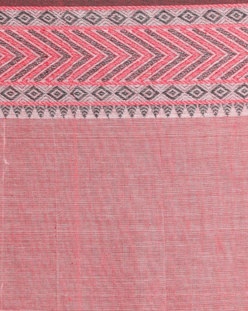 Women's Red Jacquard Work Border Grey Cotton Handloom Saree with Blouse