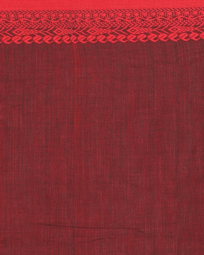 Women's Red Jecquard Work Border black Cotton Saree