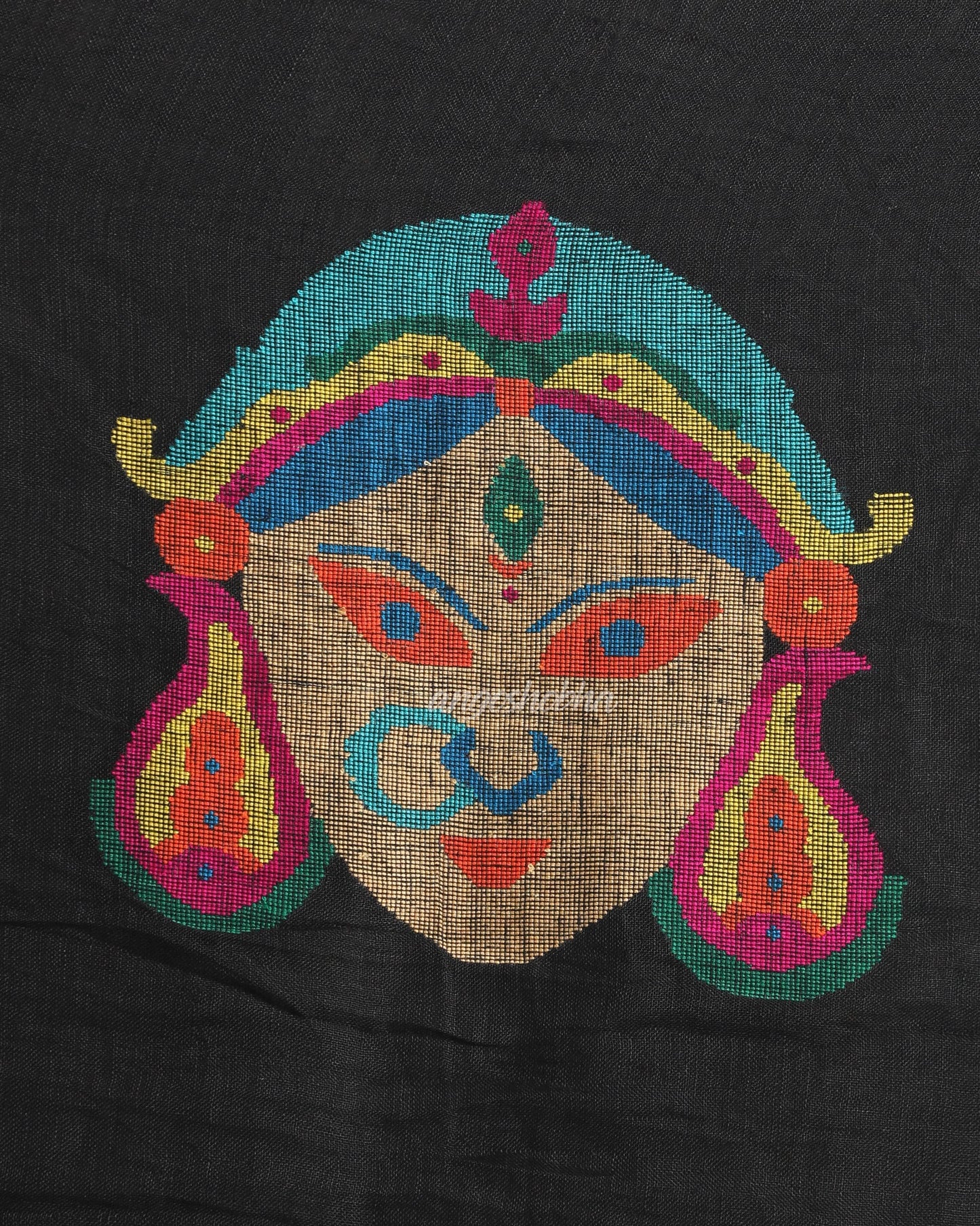 Women's Maroon Black Half & Half Linen Saree Hand Weaving Durga Pallu