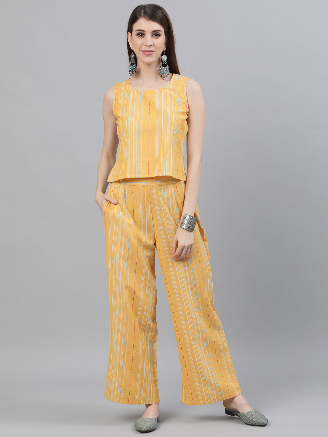 Women's Yellow Handloom Co Ord Set with Jacket