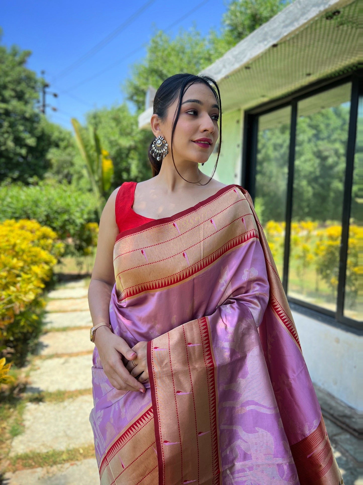 Women's Lavender Gauri Paithani Silk Pichwai Woven Saree