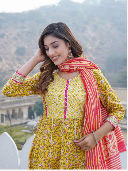 Women's Mustard Cotton Kurta Set