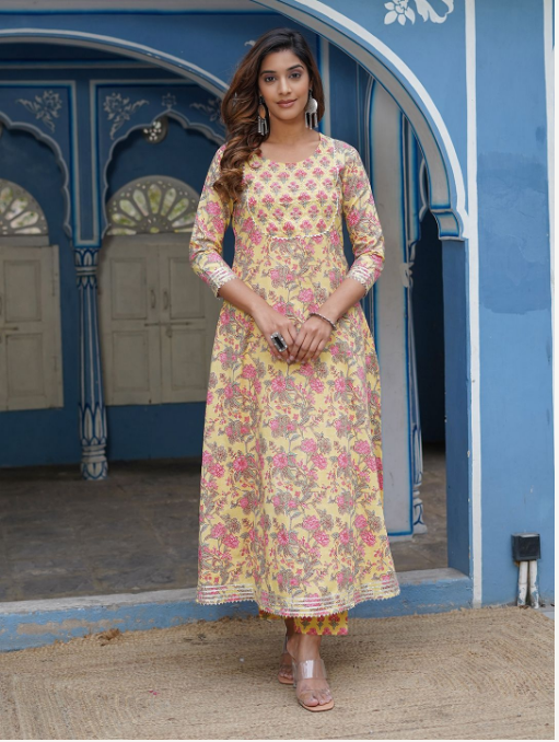 Women's Mustard Cotton Kurta Set