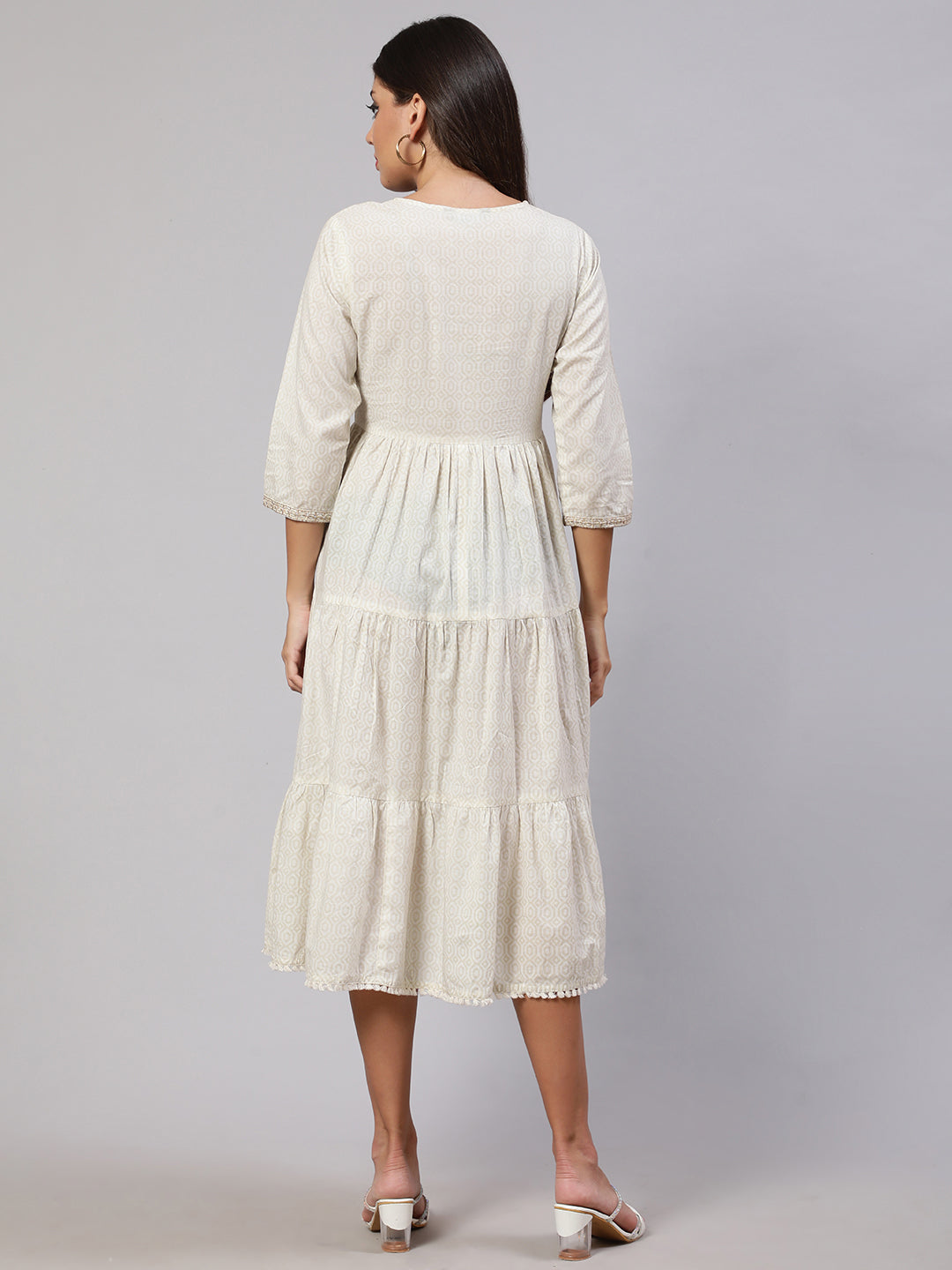Women's Wome Off White Embroidered Gathered Dress