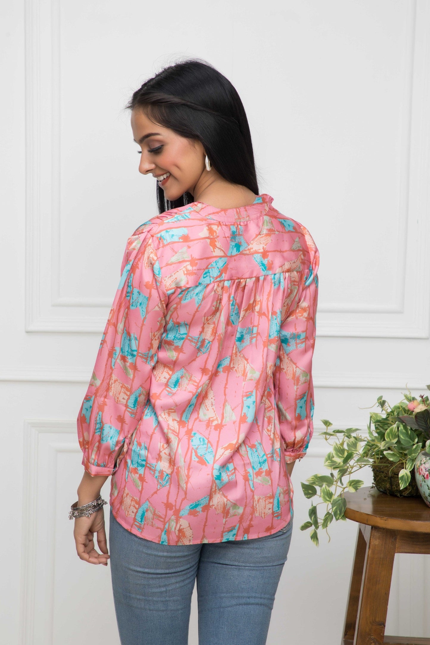Women's Multi Floral V-Neck Regular Sleeves Polyester Top